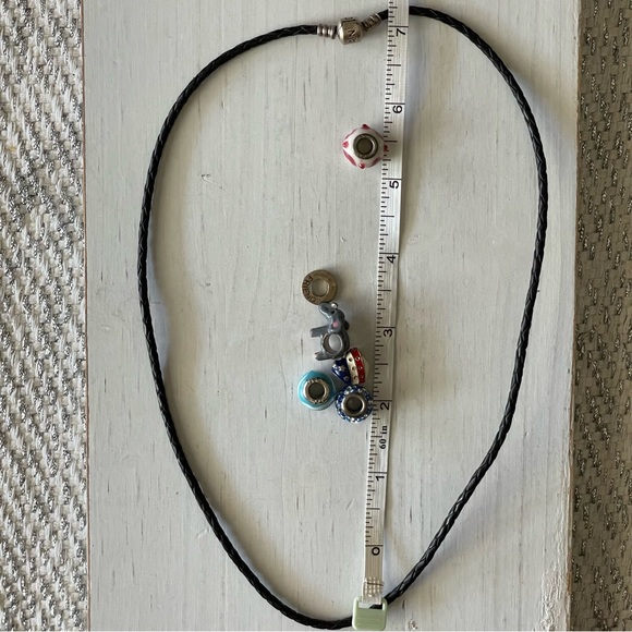 Pandora S925 ALE braided leather wrap bracelet /Necklace? and lot of six charms - Picture 8 of 8